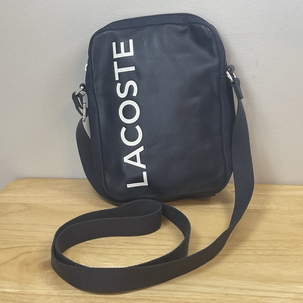 Lacoste Mens L.12.12 Flat Vertical Crossover Crossbody Camera Bag Leather